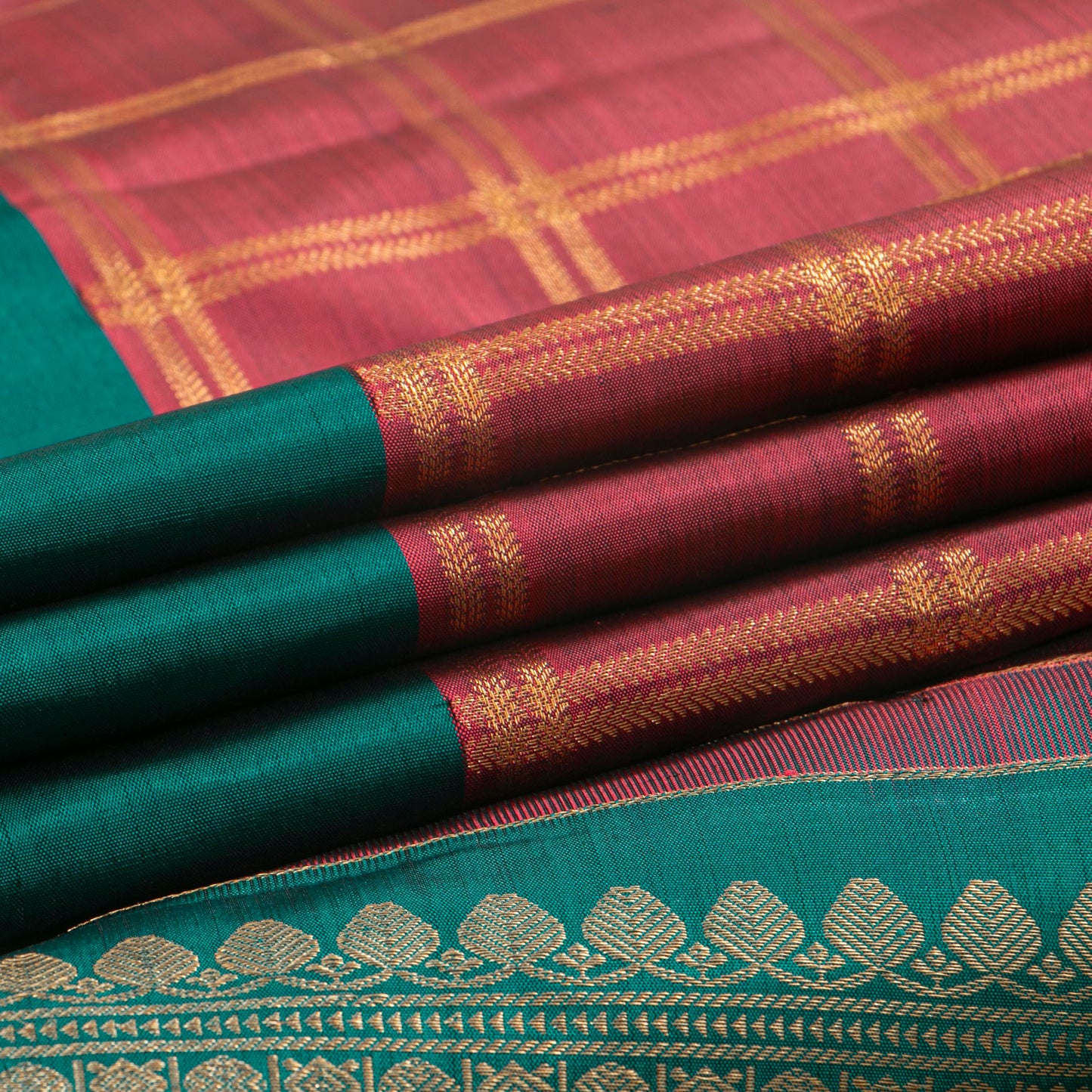Gheva And Teal  Kanchipuram Silk Saree For Festive Wear PV MEN 275