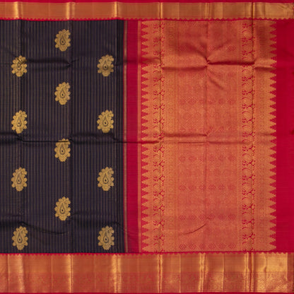 Dark Purple And Red Kanchipuram Silk Saree With Zari Checks For Wedding Wear PV NYC 1589