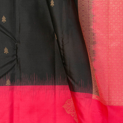 Black And Pink Kanchipuram Silk Saree Light Weight For Festive Wear PV MEN 159