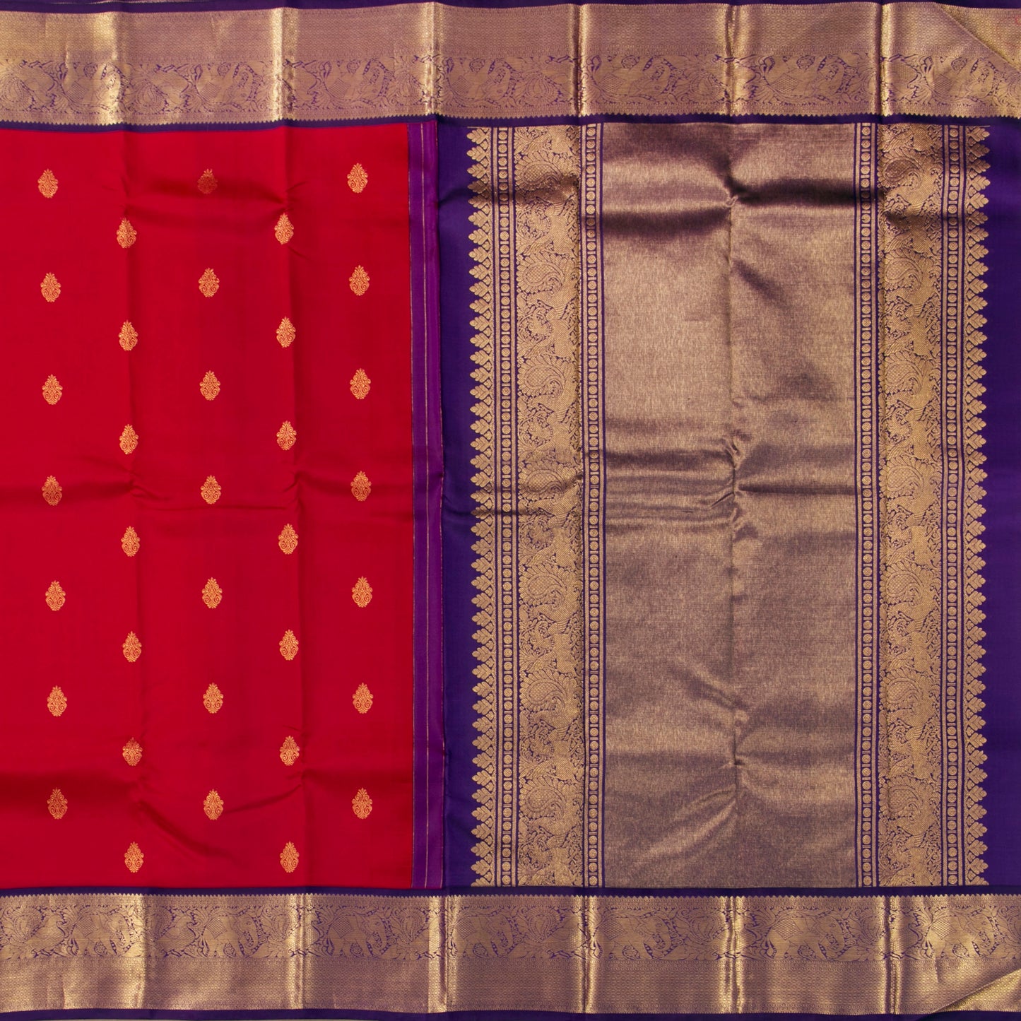Red And Violet Kanchipuram Silk Saree For Wedding Wear PV NYC 1592