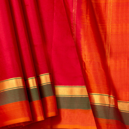 Red And Orange Kanchipuram Silk Saree Light Weight For Festive Wear PV MEN 101