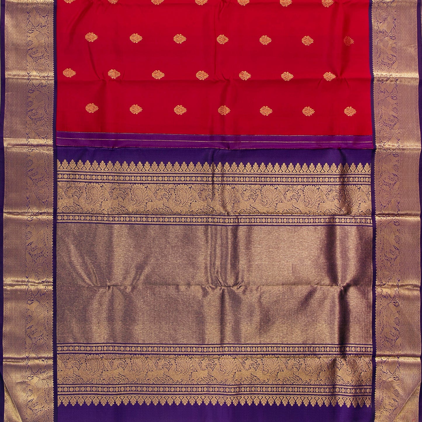 Red And Violet Kanchipuram Silk Saree For Wedding Wear PV NYC 1592