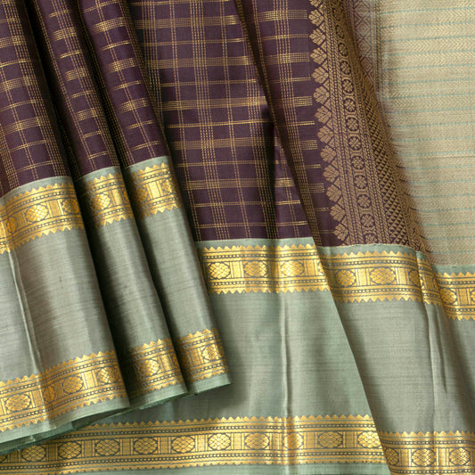 Purple And Elachi Green  Kanchipuram Silk Saree For Festive Wear PV MEN 161