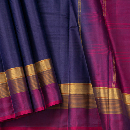 Navy Blue And Magenta Kanchipuram Silk Saree Light Weight For Festive Wear PV MEN 107