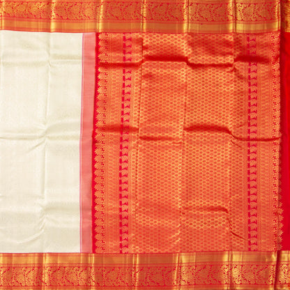 Cream And Red Kanchipuram Silk Saree With Silver Zari Work For Bridal Wear PV NYC 1683
