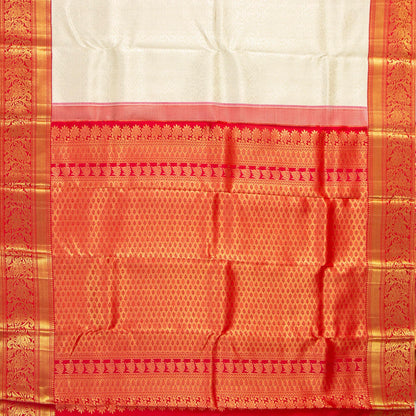 Cream And Red Kanchipuram Silk Saree With Silver Zari Work For Bridal Wear PV NYC 1683
