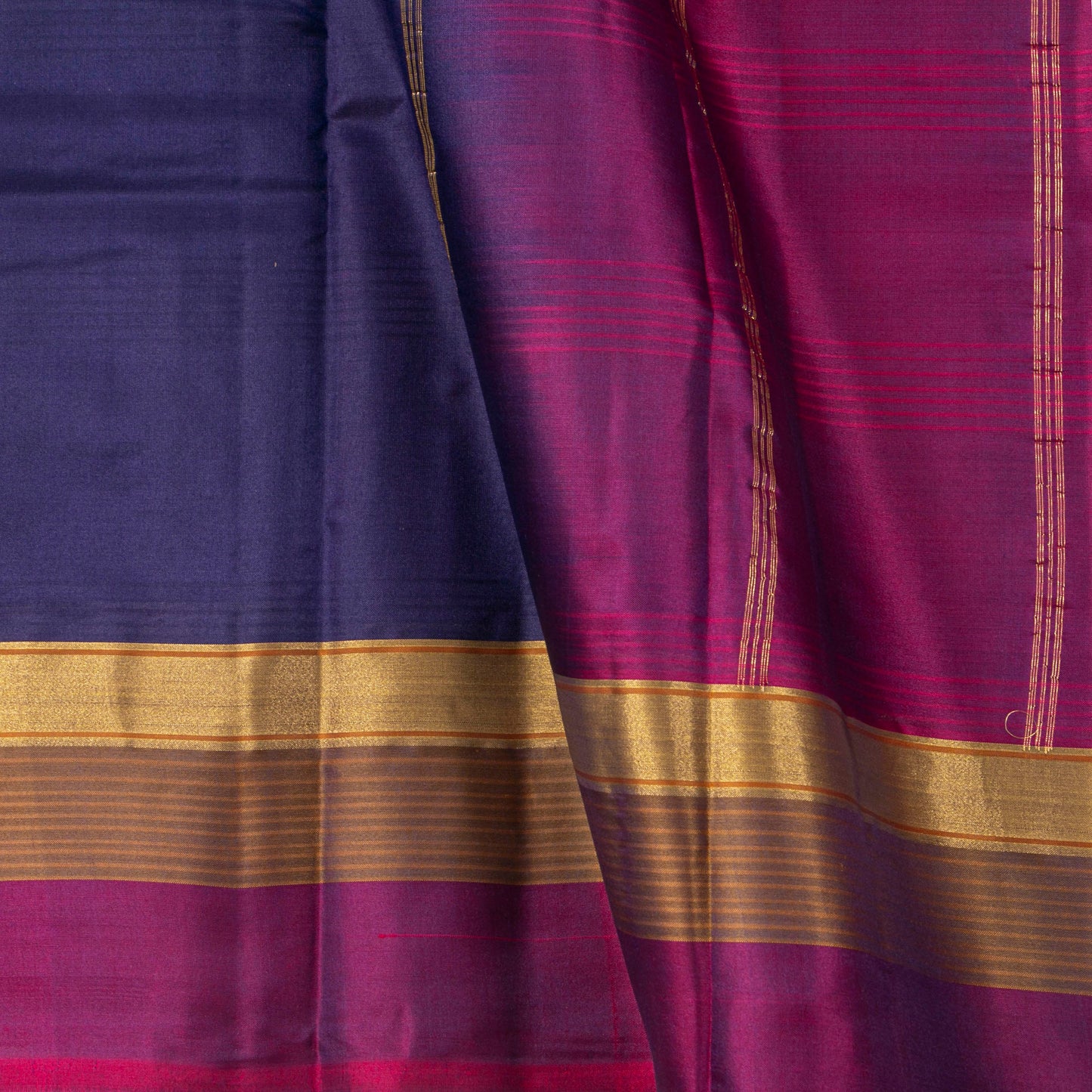 Navy Blue And Magenta Kanchipuram Silk Saree Light Weight For Festive Wear PV MEN 107