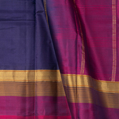 Navy Blue And Magenta Kanchipuram Silk Saree Light Weight For Festive Wear PV MEN 107