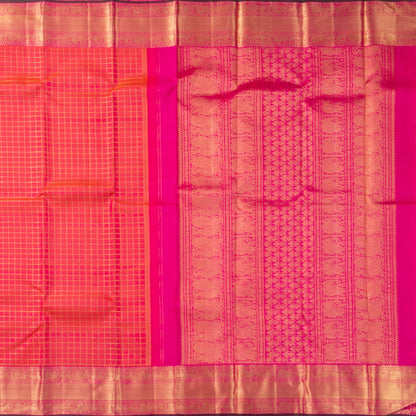 Pink And Orange Dual Shade Kanchipuram Silk Saree With Zari Checks For Wedding Wear PV NYC 1715