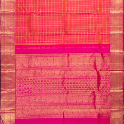 Pink And Orange Dual Shade Kanchipuram Silk Saree With Zari Checks For Wedding Wear PV NYC 1715