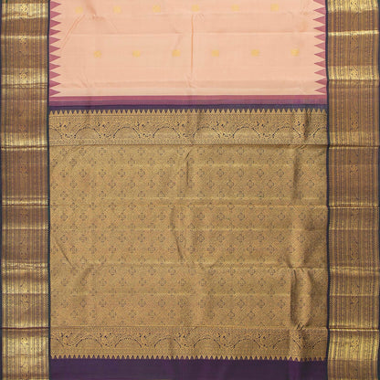 Pastel Peach And Purple Kanchipuram Silk Saree With Temple Korvai Border For Wedding Wear PV NYC 1713