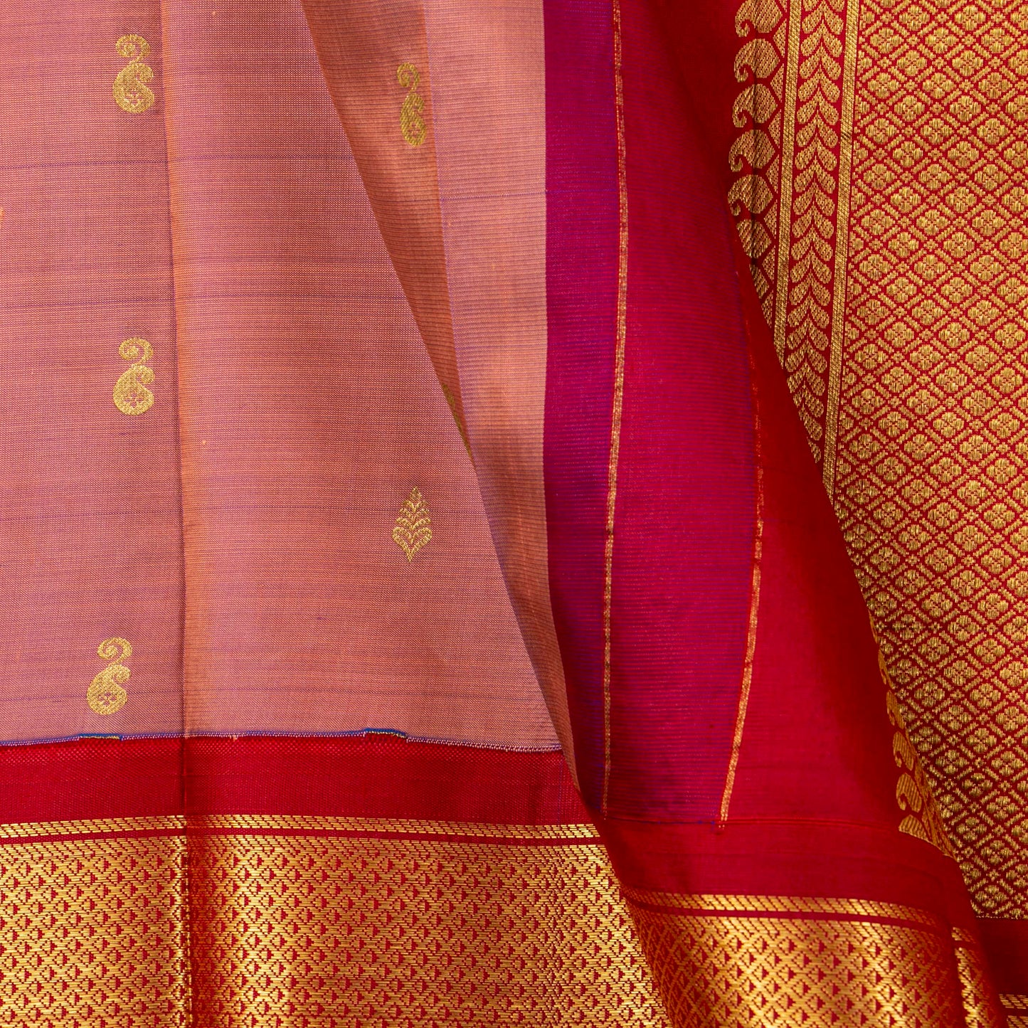 Gheva And Red Thirubuvanam Silk Saree For Festive Wear PV AN 104