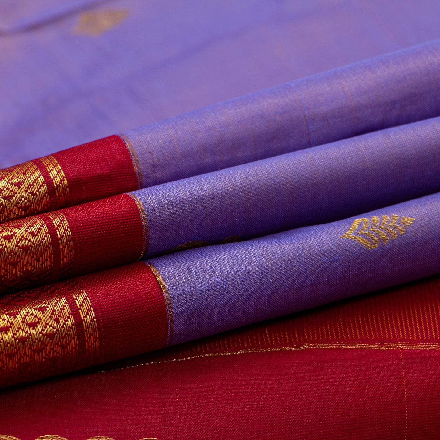 Lavender And Red Thirubuvanam Silk Saree For Festive Wear PV AN 109