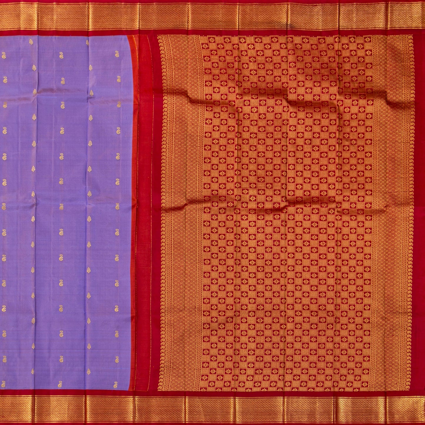 Lavender And Red Thirubuvanam Silk Saree For Festive Wear PV AN 109