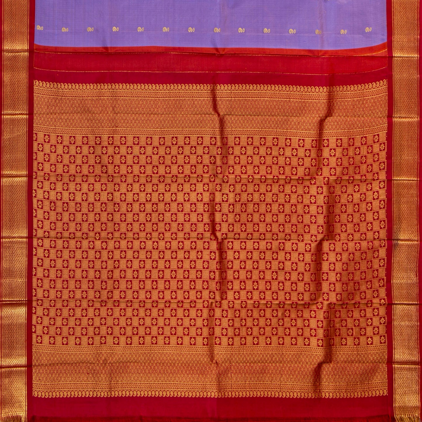 Lavender And Red Thirubuvanam Silk Saree For Festive Wear PV AN 109