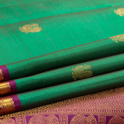 Green And Magenta Kanchipuram Silk Saree For Festive Wear PV MEN 235 - Silk Sari - Panjavarnam PV MEN 235
