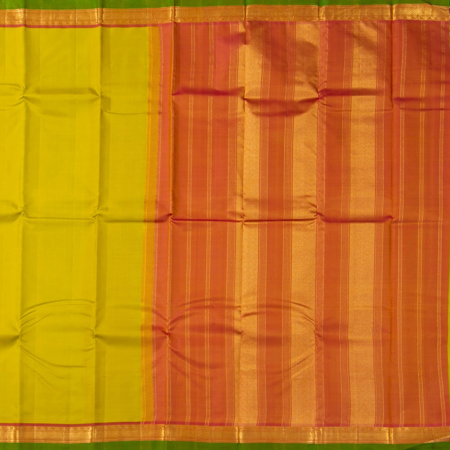 Sampangi Green And Orange Kanchipuram Silk Saree For Festive Wear PV NYC 1724