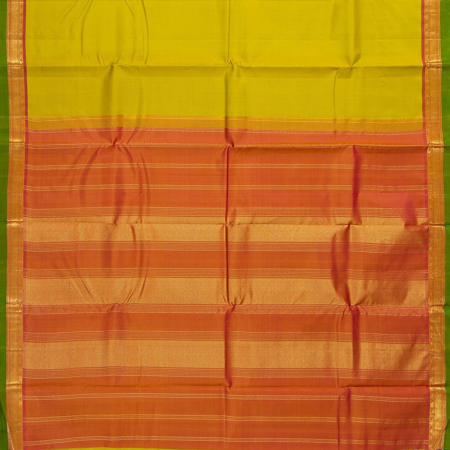 Sampangi Green And Orange Kanchipuram Silk Saree For Festive Wear PV NYC 1724