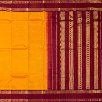 Mango Yellow And Maroon Kanchipuram Silk Saree With Korvai Contrast Border For Festive Wear PV NYC 1663