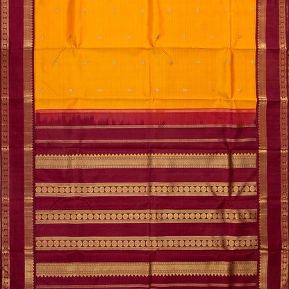 Mango Yellow And Maroon Kanchipuram Silk Saree With Korvai Contrast Border For Festive Wear PV NYC 1663