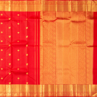 Red Kanchipuram Silk Saree With Zari Checks For Bridal Wear PV NYC 1622