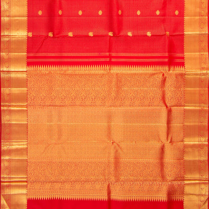 Red Kanchipuram Silk Saree With Zari Checks For Bridal Wear PV NYC 1622