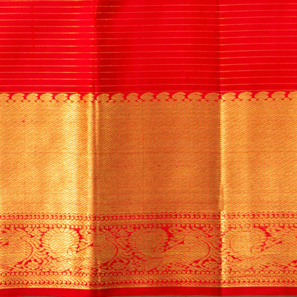 Red Kanchipuram Silk Saree With Zari Checks For Bridal Wear PV NYC 1622