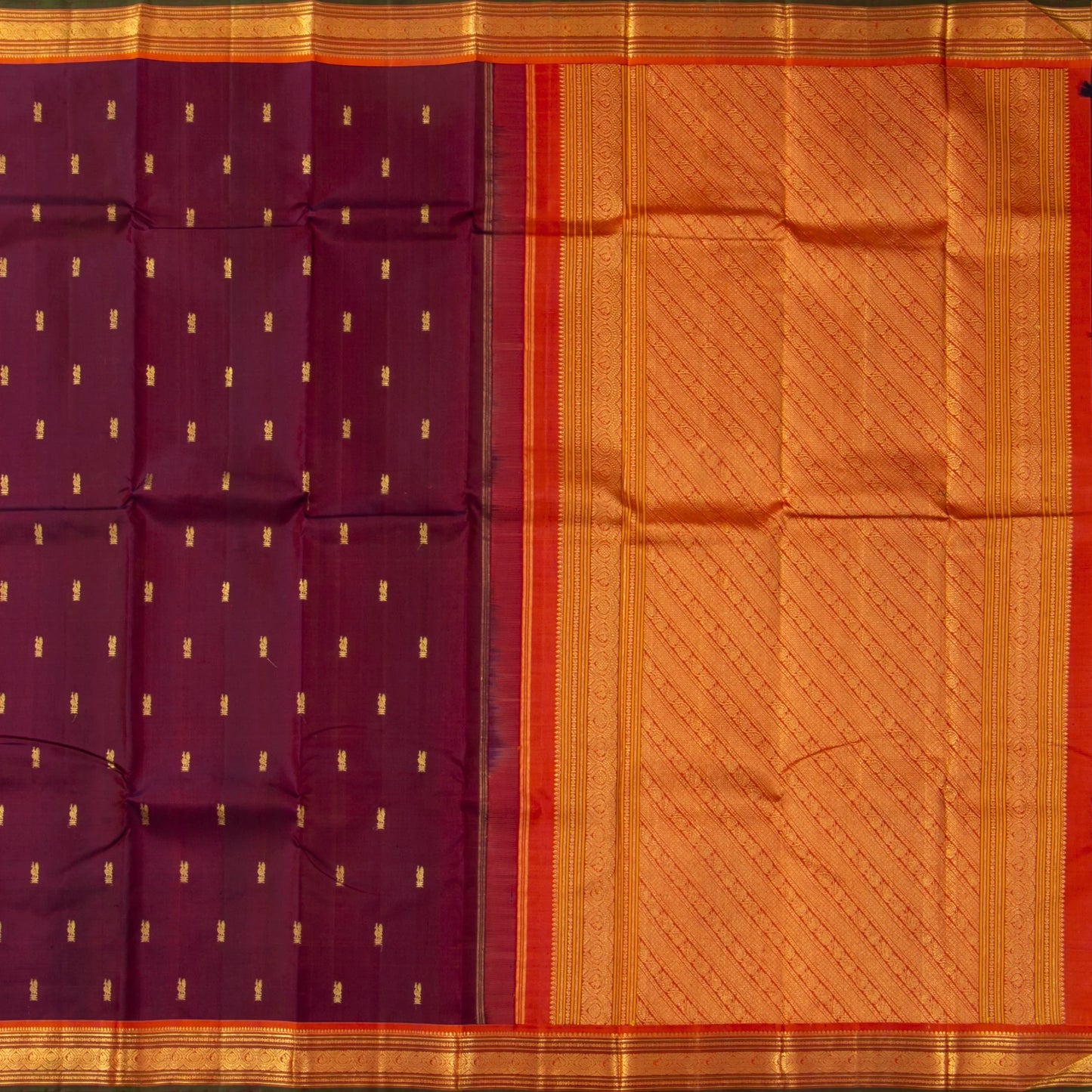 Maroon And Orange Kanchipuram Silk Saree With Zari Butta For Festive Wear PV NYC 1728
