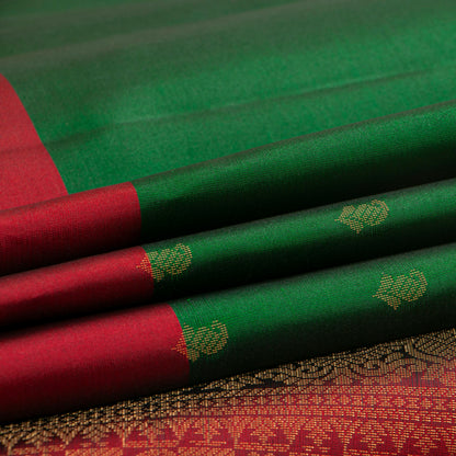 Green And Maroon Kanchipuram Silk Saree Light Weight For Festive Wear PV MEN 115 - Silk Sari - Panjavarnam PV MEN 115