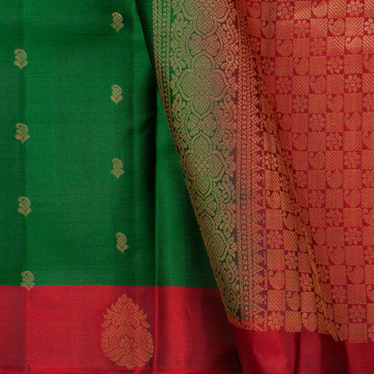 Green And Maroon Kanchipuram Silk Saree Light Weight For Festive Wear PV MEN 115 - Silk Sari - Panjavarnam PV MEN 115