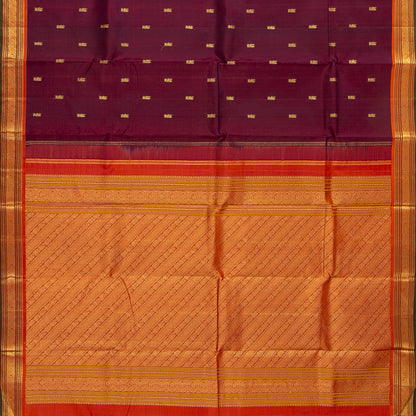 Maroon And Orange Kanchipuram Silk Saree With Zari Butta For Festive Wear PV NYC 1728