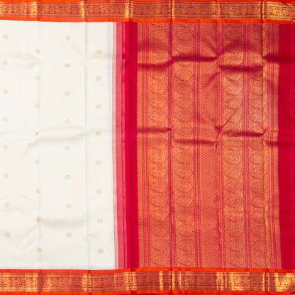 Off White And Red Kanchipuram Silk Saree For Wedding Wear PV NYC 1684