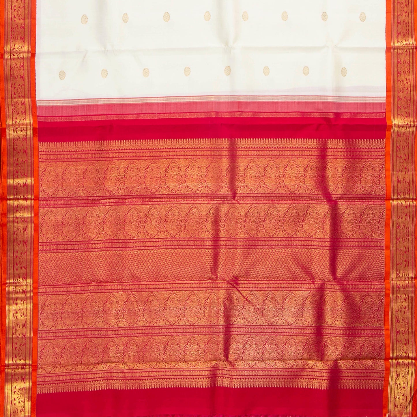Off White And Red Kanchipuram Silk Saree For Wedding Wear PV NYC 1684