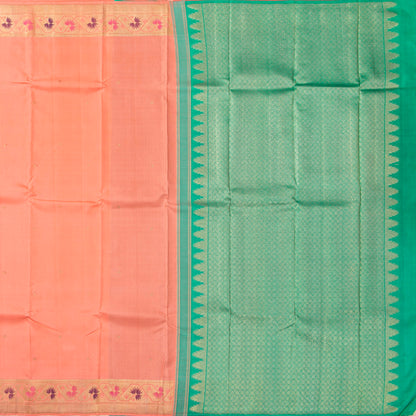 Peach And Sea Green Kanchipuram Silk Saree For Bridal Wear PV NYC 1275