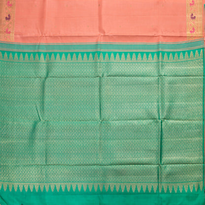 Peach And Sea Green Kanchipuram Silk Saree For Bridal Wear PV NYC 1275