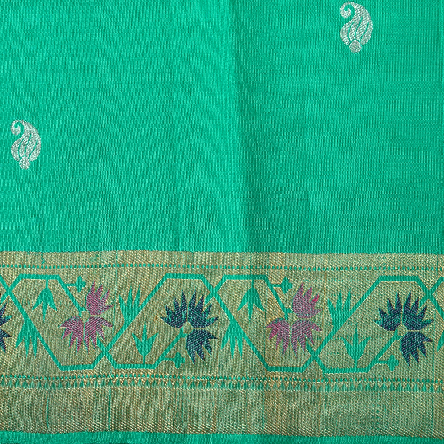 Peach And Sea Green Kanchipuram Silk Saree For Bridal Wear PV NYC 1275