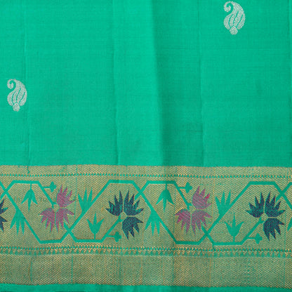 Peach And Sea Green Kanchipuram Silk Saree For Bridal Wear PV NYC 1275