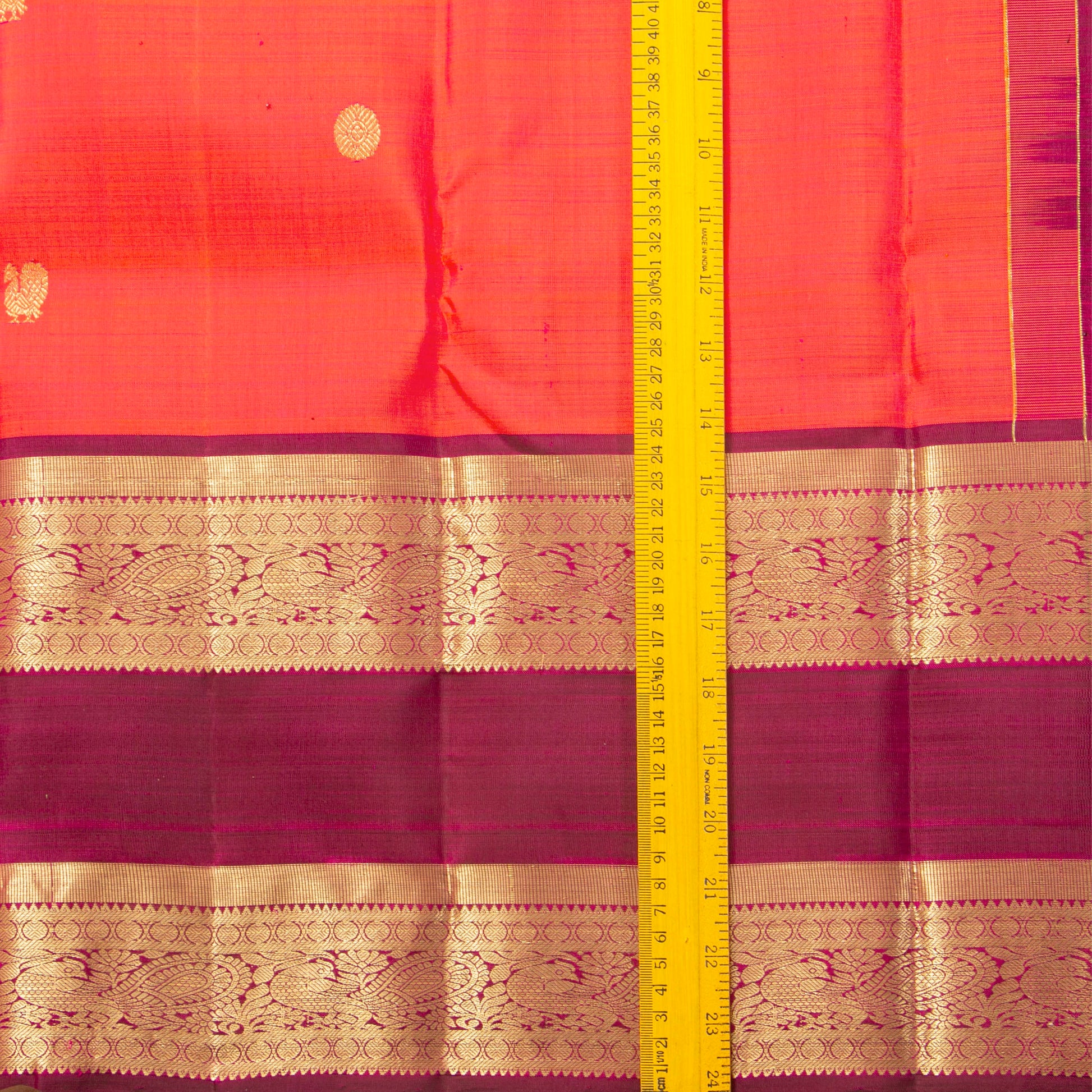 Orange And Maroon Kanchipuram Silk Saree For Festive Wear PV MEN 249 - Silk Sari - Panjavarnam PV MEN 249