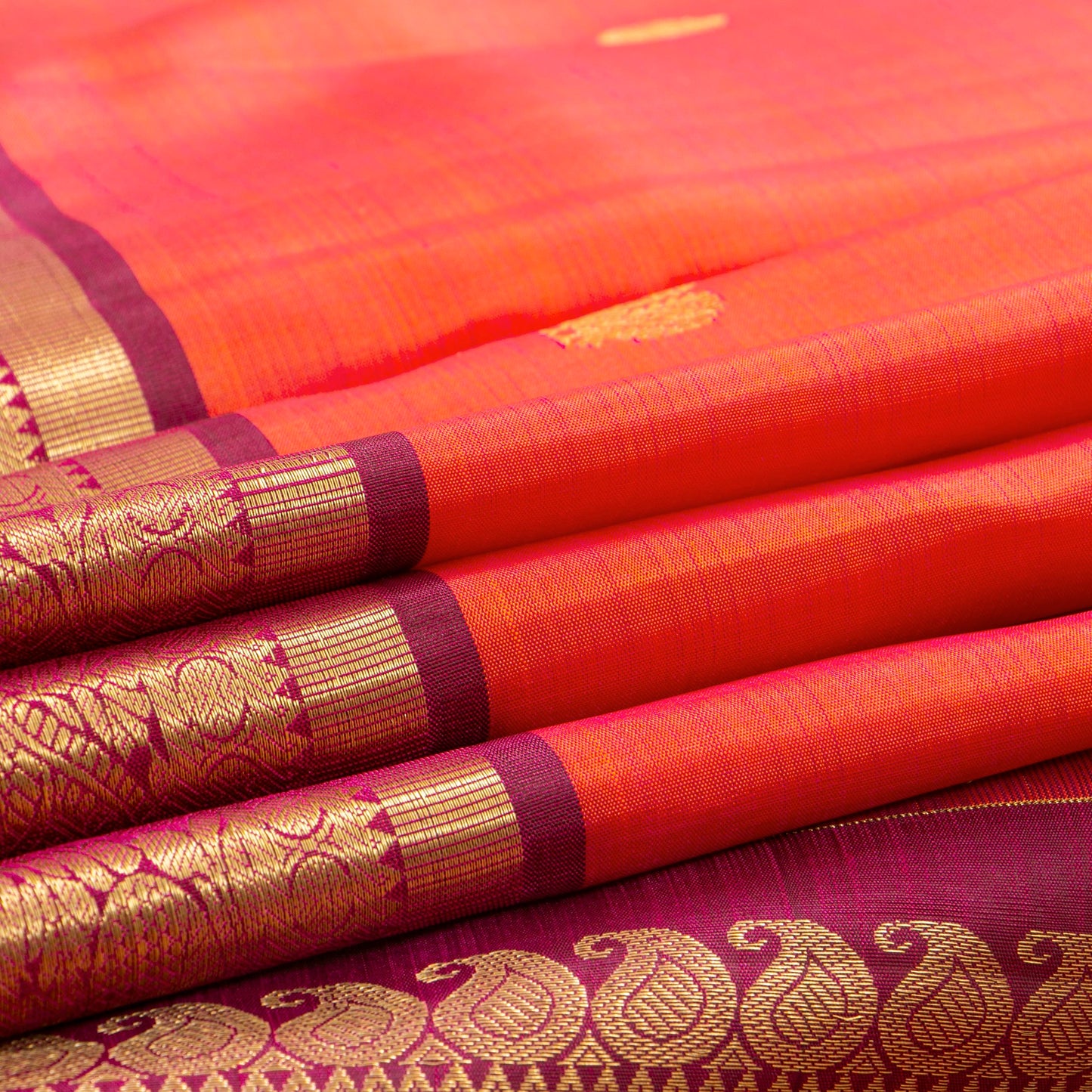 Orange And Maroon Kanchipuram Silk Saree For Festive Wear PV MEN 249 - Silk Sari - Panjavarnam PV MEN 249