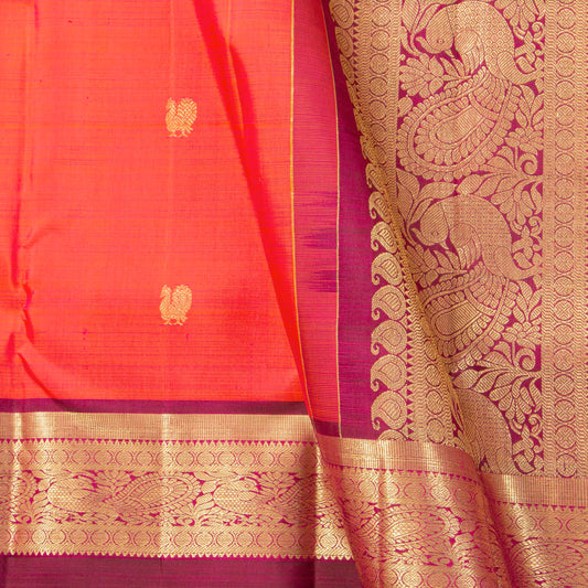 Orange And Maroon Kanchipuram Silk Saree For Festive Wear PV MEN 249