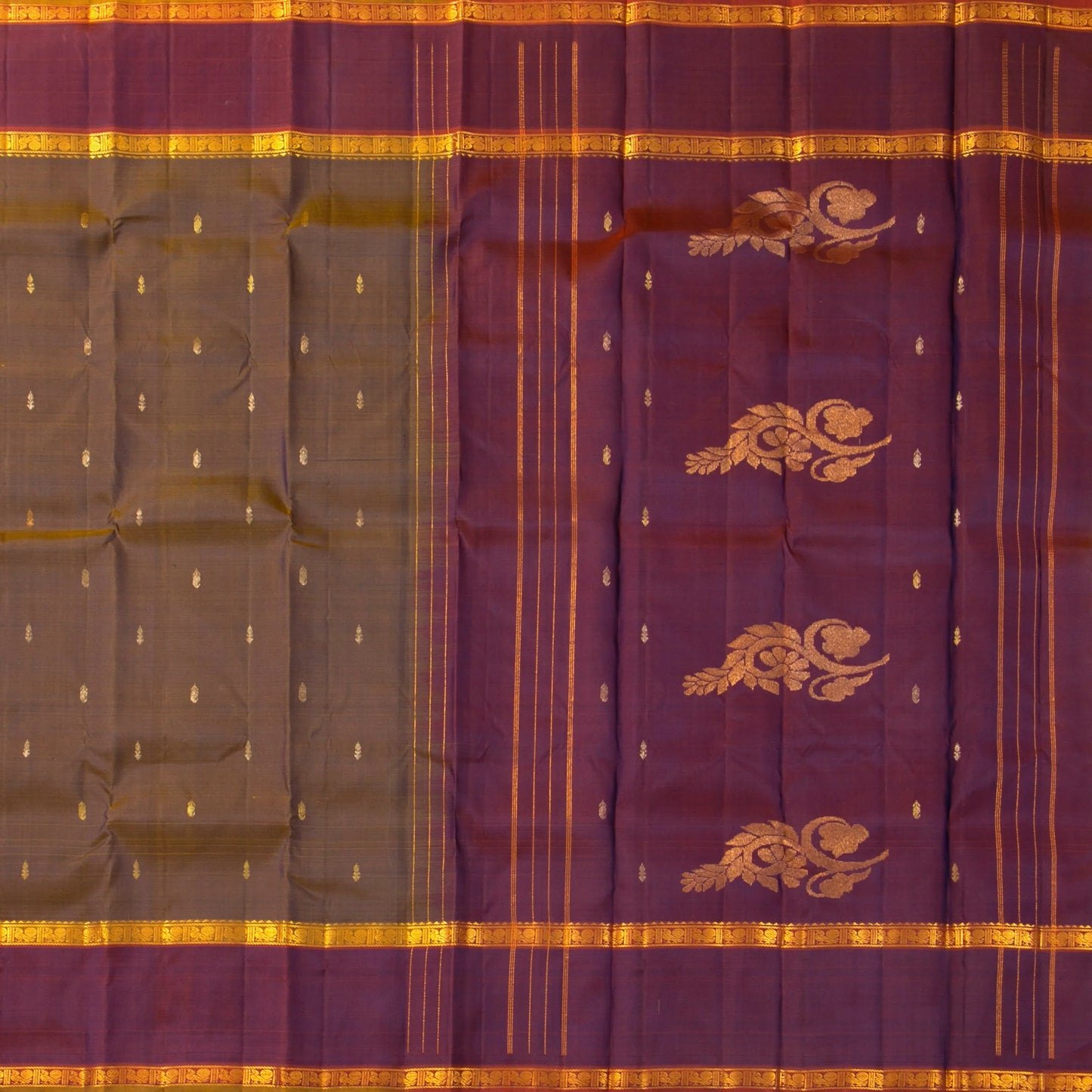 Brown And Magenta Kanchipuram Silk Saree For Festive Wear PV NYC 1679
