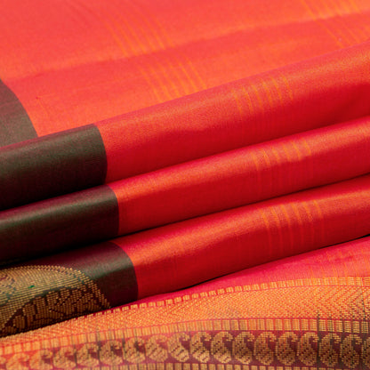 Peach And Green Kanchipuram Silk Saree Light Weight For Festive Wear PV MEN 121 - Silk Sari - Panjavarnam PV MEN 121