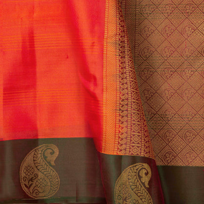 Peach And Green Kanchipuram Silk Saree Light Weight For Festive Wear PV MEN 121 - Silk Sari - Panjavarnam PV MEN 121
