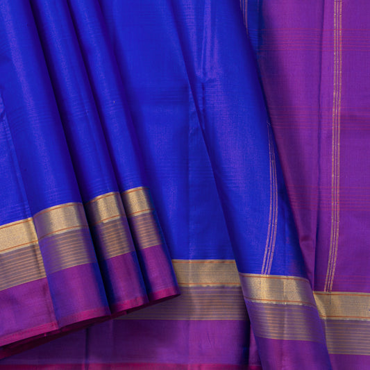 Blue And Magenta Kanchipuram Silk Saree Light Weight For Festive Wear PV MEN 106
