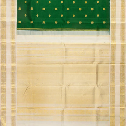 Bottle Green And Off White Kanchipuram Silk Saree With Rettai Pettu Border For Wedding Wear PV NYC 1623