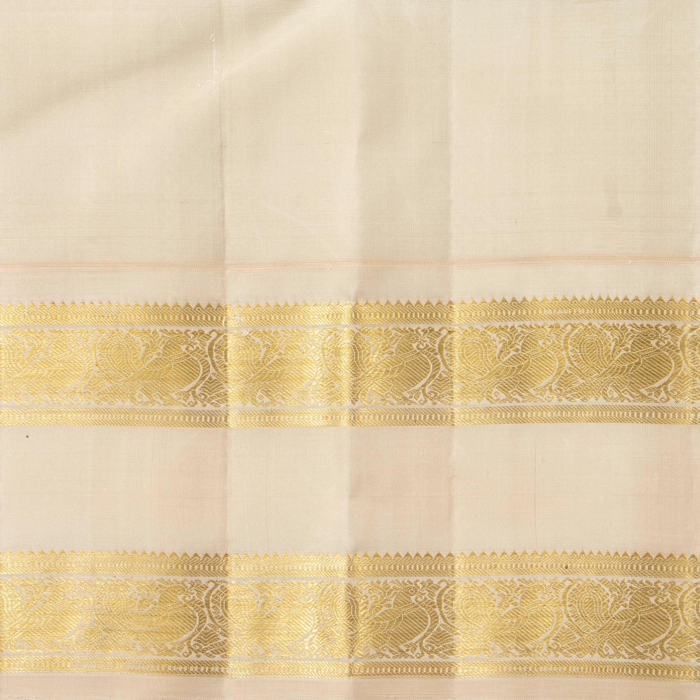 Bottle Green And Off White Kanchipuram Silk Saree With Rettai Pettu Border For Wedding Wear PV NYC 1623