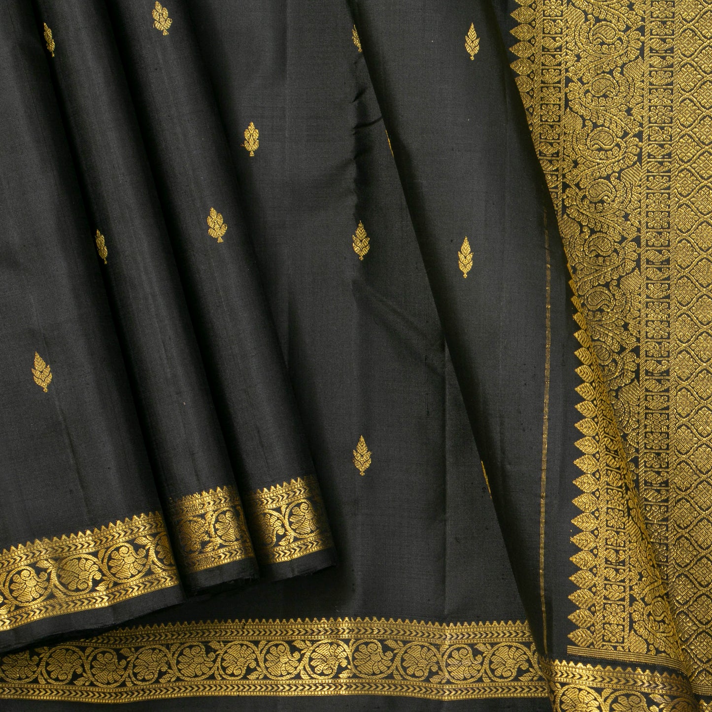 Black Kanchipuram Silk Saree For Festive Wear PV MEN 225