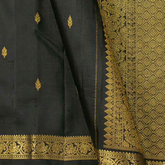 Black Kanchipuram Silk Saree For Festive Wear PV MEN 225