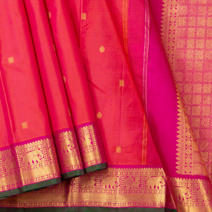 Pink And Orange Dual Shade Kanchipuram Silk Saree For Wedding Wear PV J 4857