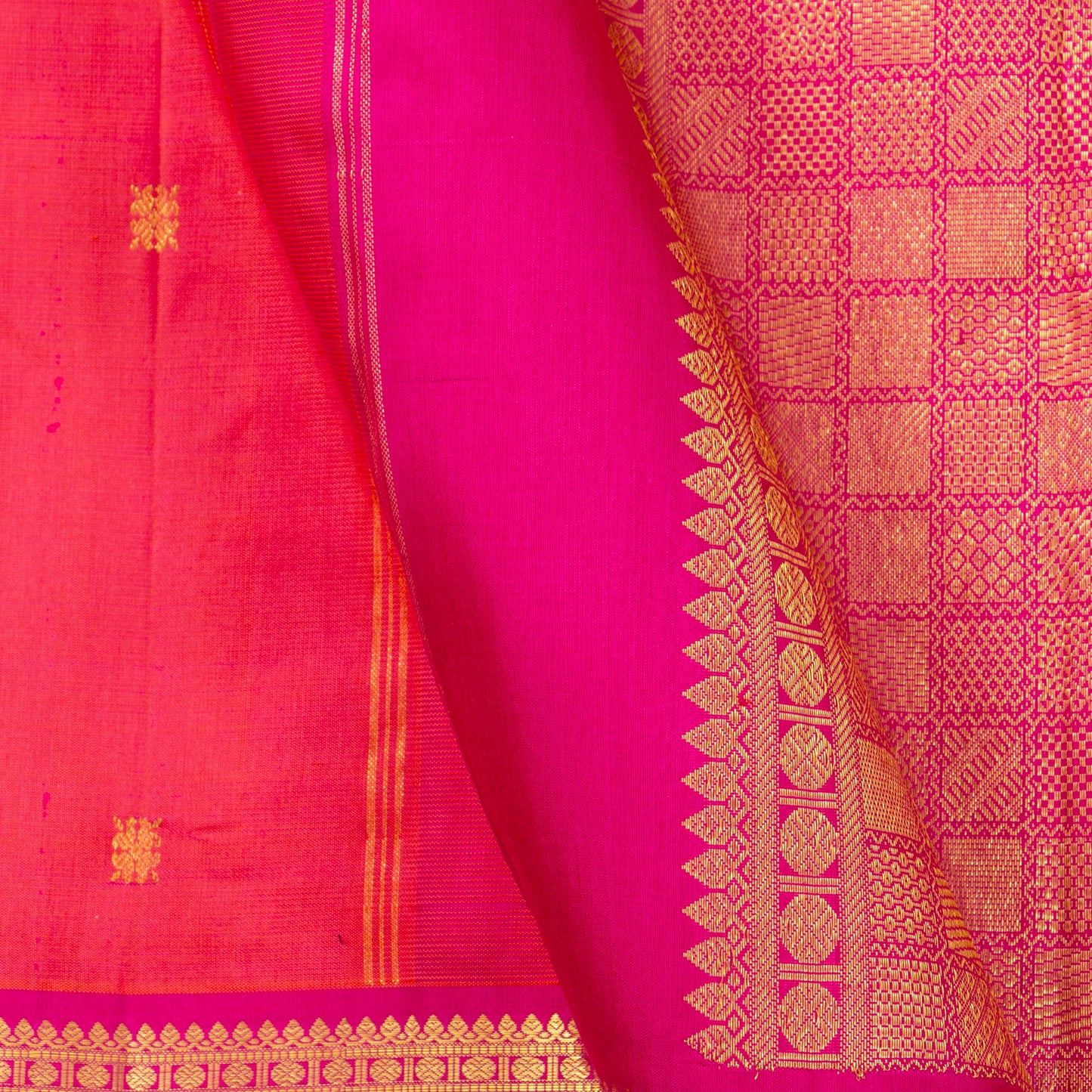 Pink And Orange Dual Shade Kanchipuram Silk Saree For Wedding Wear PV J 4857